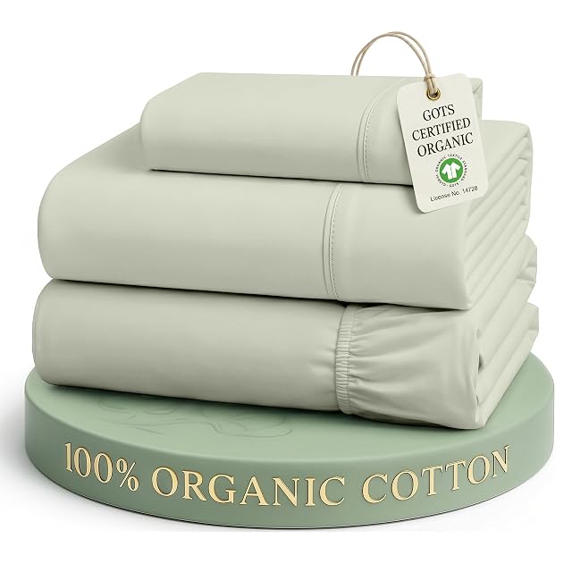 Lane Linen LANE LINEN Twin XL Sheets 100% Organic Cotton 3pc Percale Cooling - Mineral