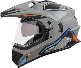 Steelbird Racer Off Road ISI Certified Motocross Double Visor Full Face Graphic Helmet Outer Clear Visor and Inner Silver ... Price In India