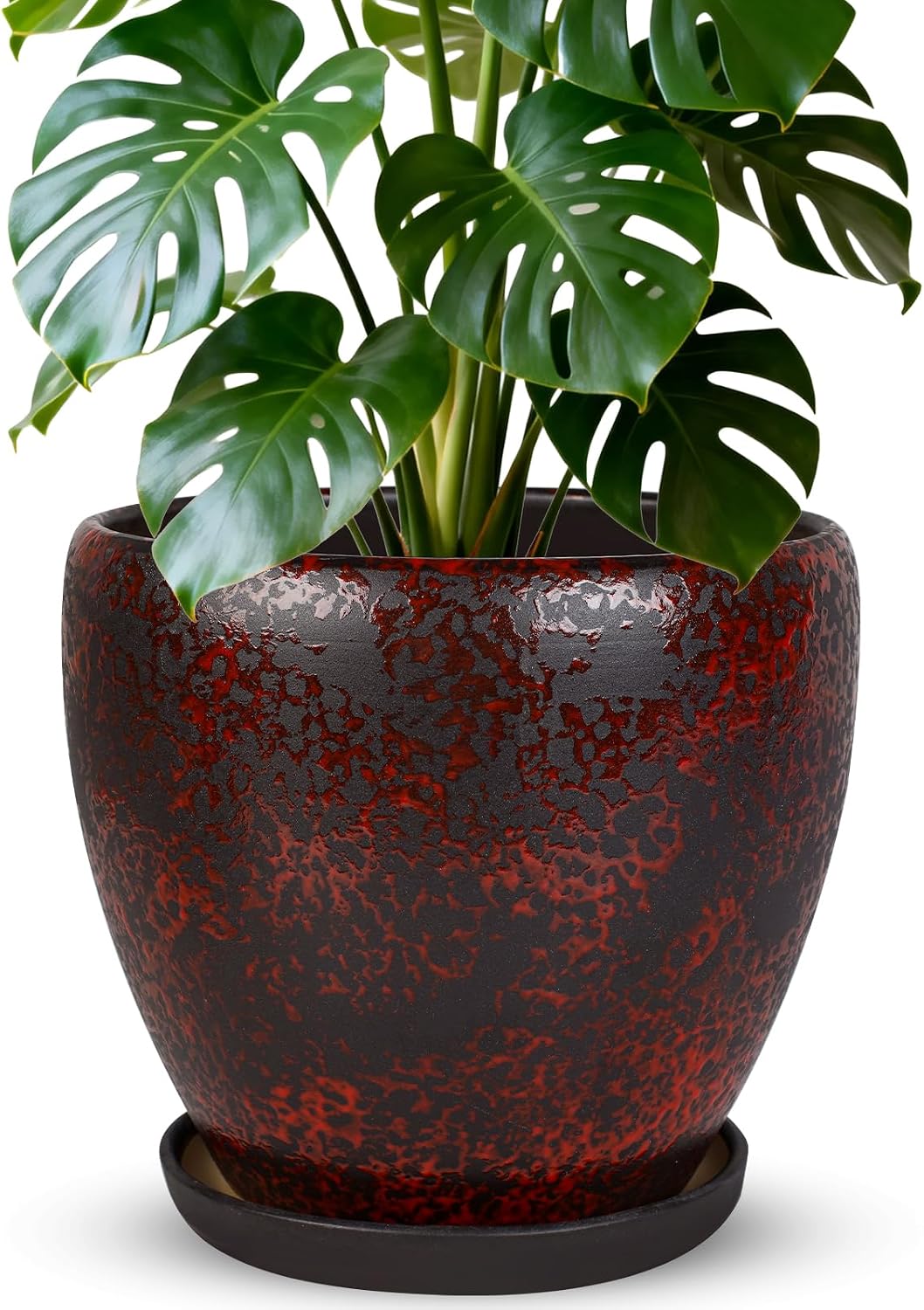 Ceramic Plant Pots With Saucer & Drainage Hole, 10 inch Indoor Flower Pots