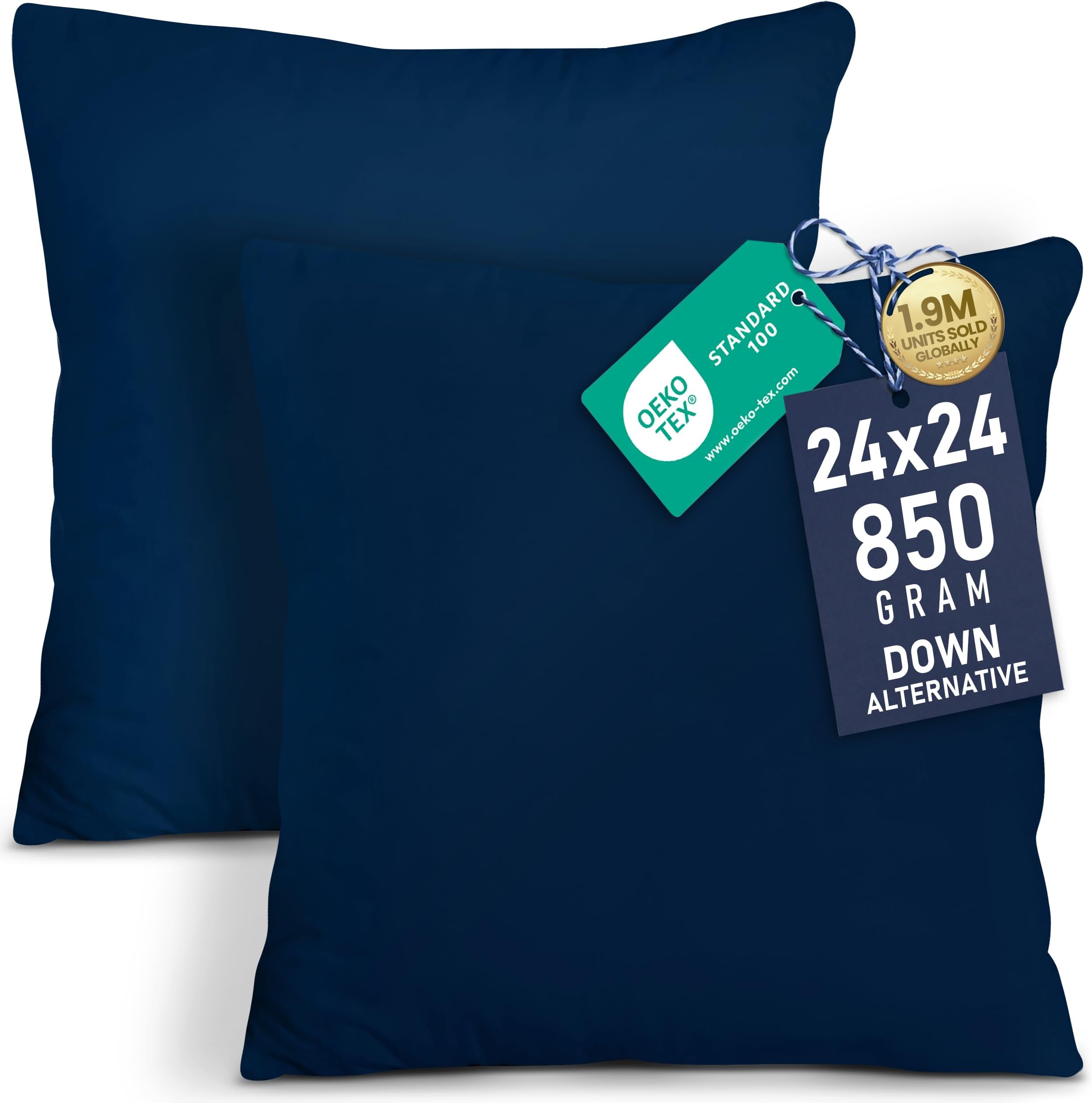 Utopia Bedding Throw Pillows Insert (Pack of 2, Navy) - 24 x 24 Inches Bed and Couch Pillows - Indoor Decorative Pillows