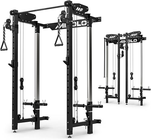 Mikolo Folding Wall Mounted Squat Rack with Cable Crossover, Lat Pulldown, 1000LB Functional Trainer Mikolo Folding Wall Mounted Squat Rack with Cable Crossover, Lat Pulldown, 1000LB Functional Trainer