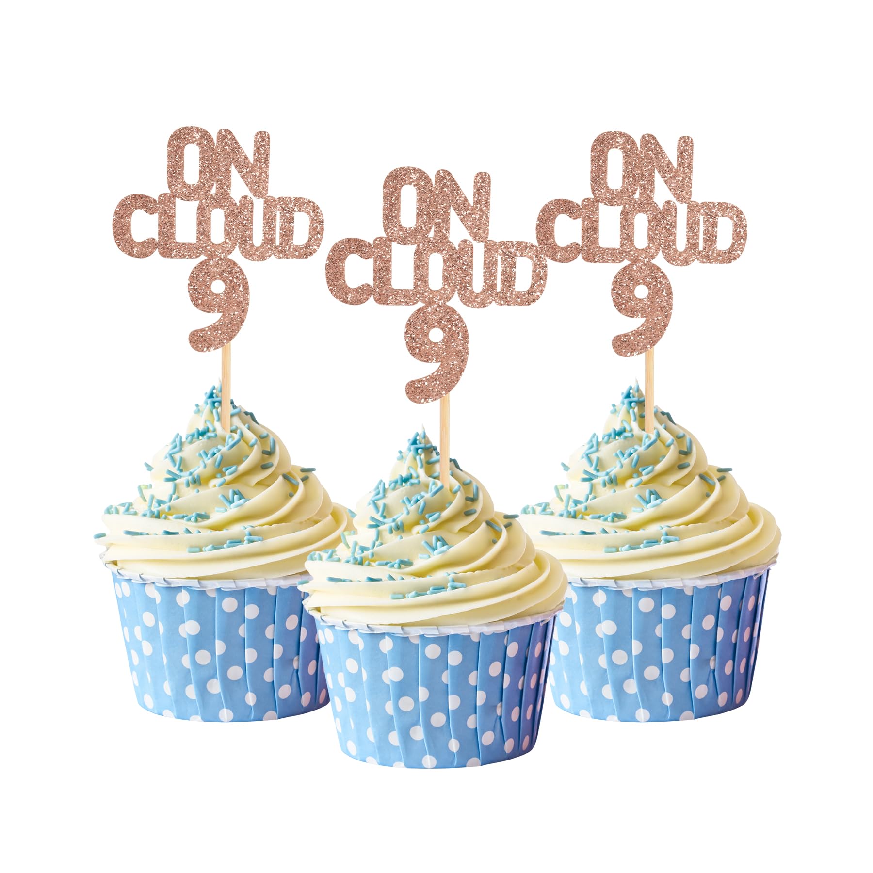 On Cloud 9 Cupcake Toppers, 24Pcs 9th Birthday Cupcake Picks for 9 Years Old Birthday Anniversary Party Decoration Girl 9th Party Supplies