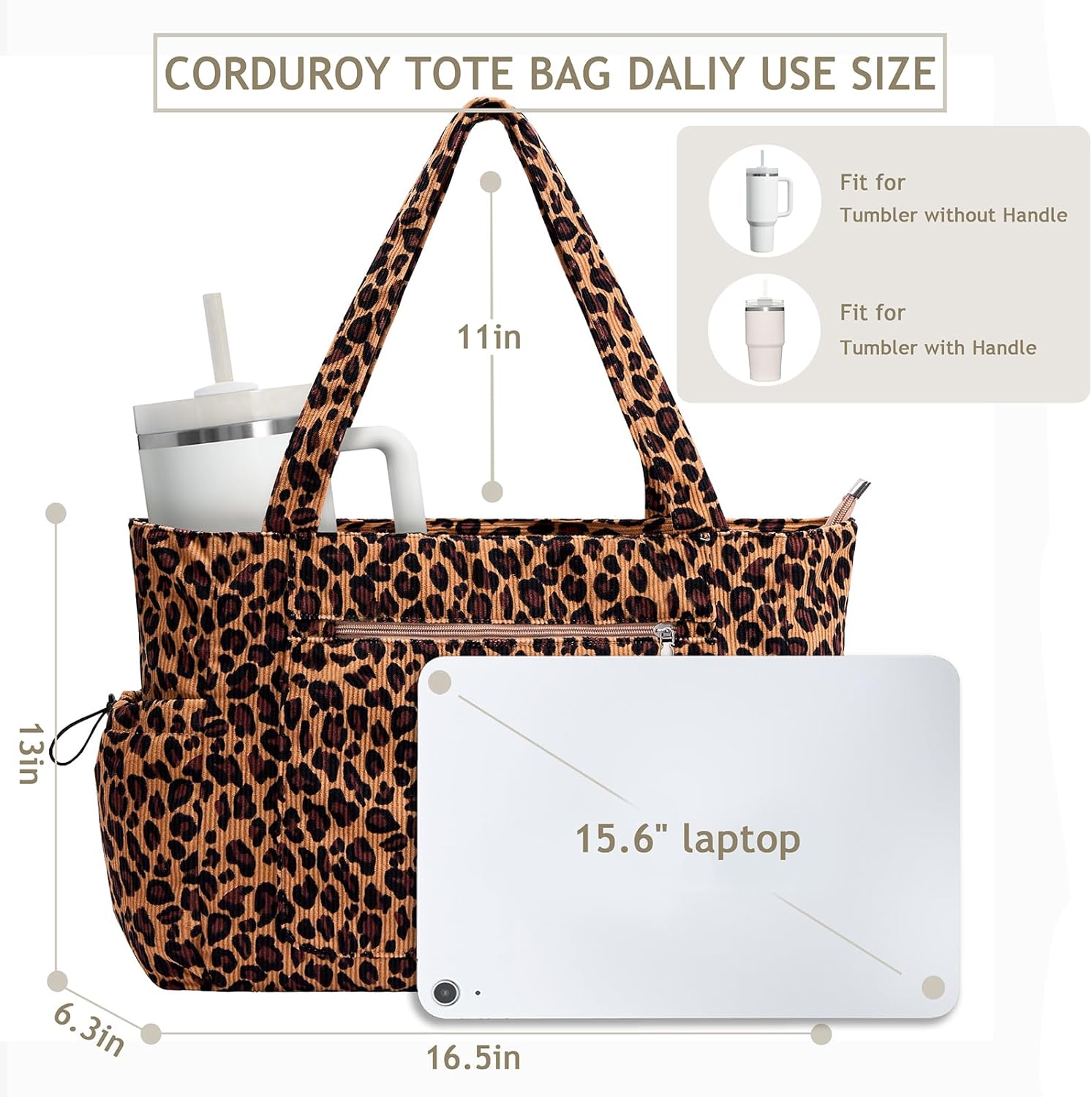 Tote Bag for Women Large Corduroy Tote Work Bags with Compartments Shoulder Bag Handbag for Travel, Teacher Nurse