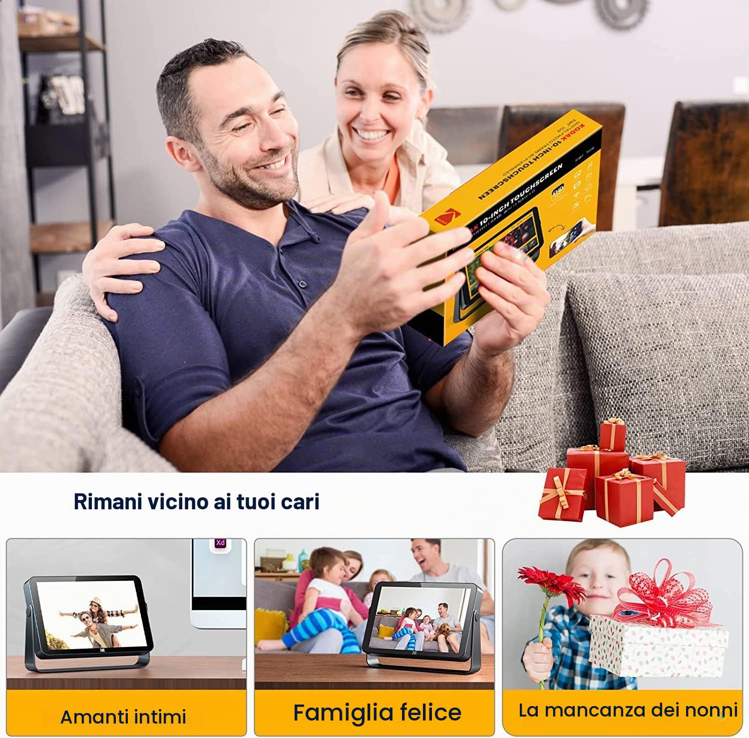 KODAK Cornice Digitale WiFi 10 Pollici, IPS Touch Screen, Batteria Integrata da 4000mAh, condividi foto e video tramite APP, Calendario, Sveglia, Tempo metereologico