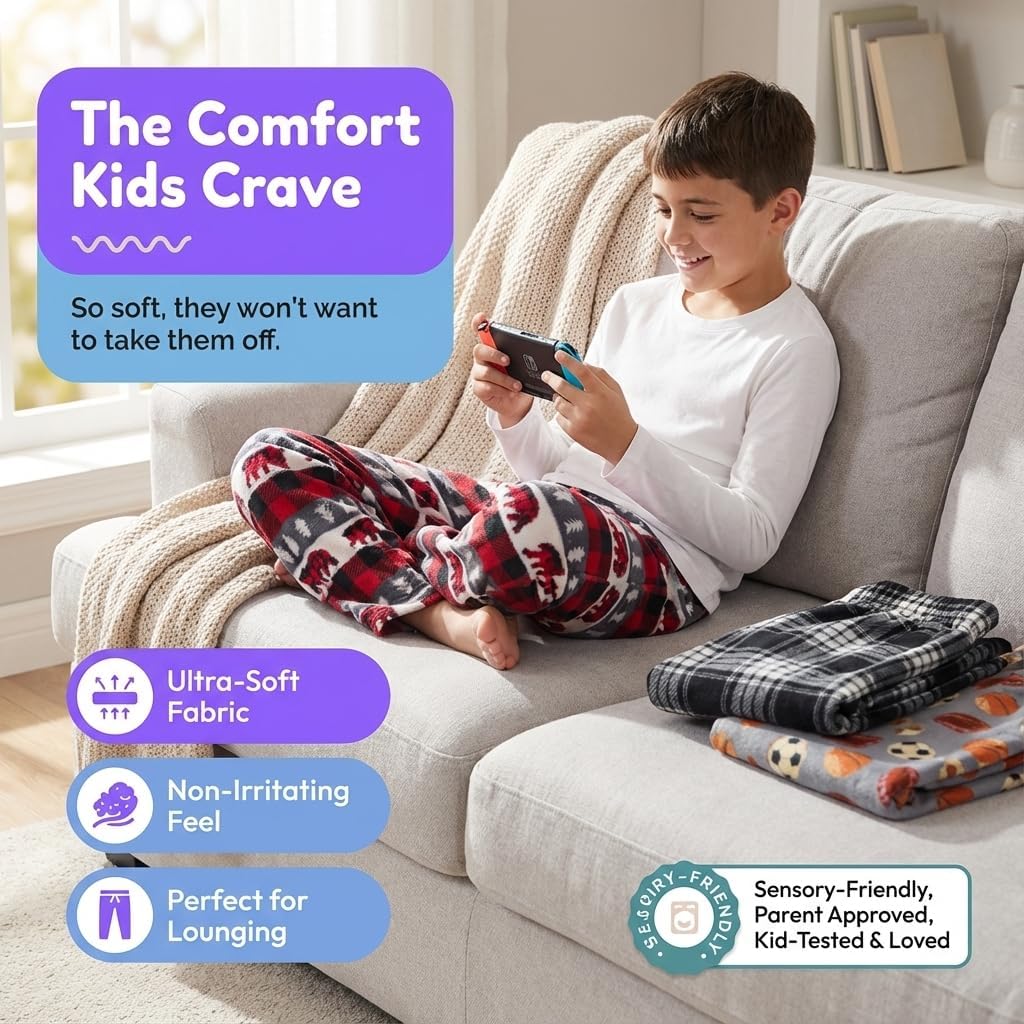 US Angels 3-Pack Boys Pajama Pants - Soft Micro Fleece OR Jersey Knit PJ Bottoms for Kids - Boys Sleepwear, Size 7-20 - Image 2