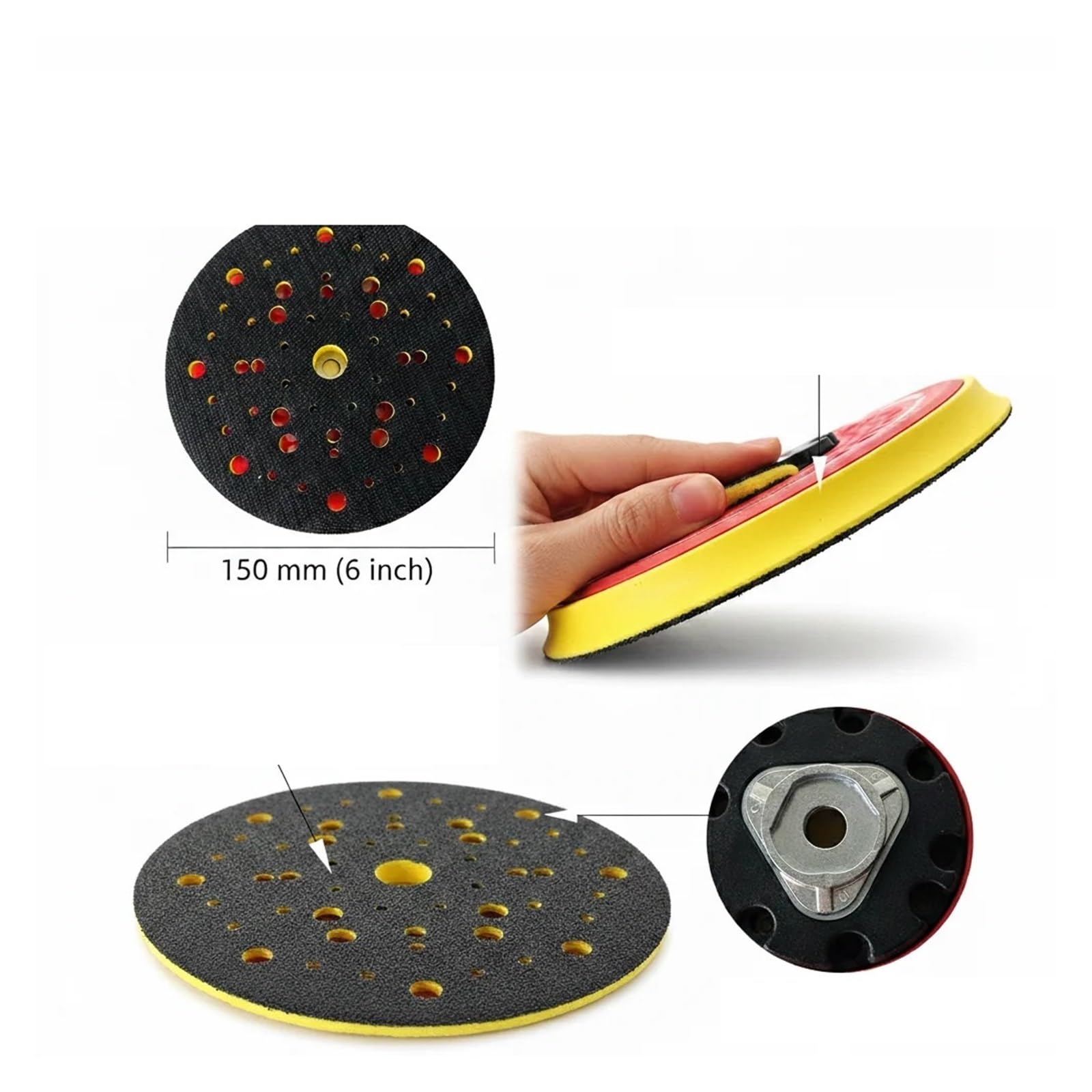discos de lija para pulidora Almohadilla de respaldo lijado 150 mm for lijadora orbital Adaptadores rosca M8 y 5/16"-24 48 orificios para Molienda y Pulido
