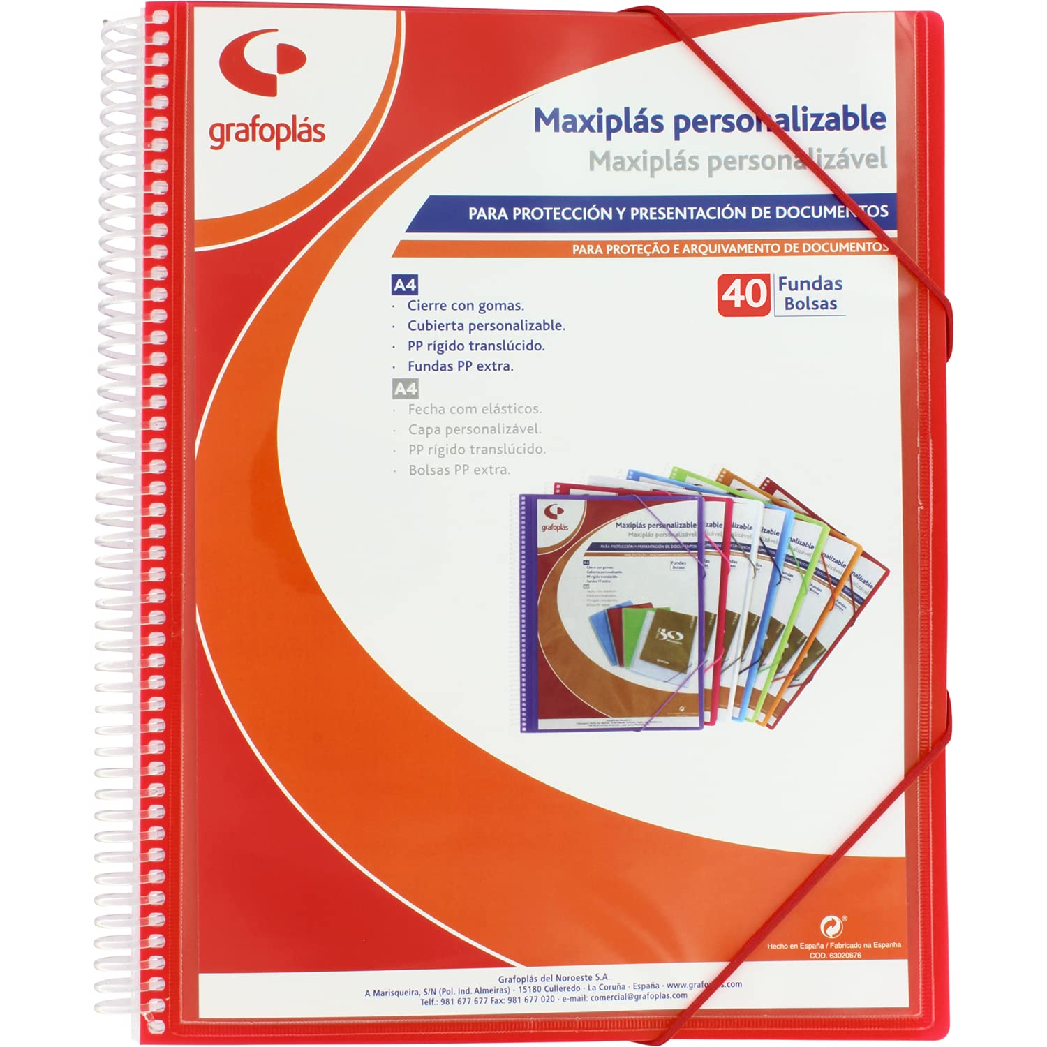 Grafoplás 39844051 Custom Maxiplas Binder with Spiral, 40 Covers, Red, 30.8 x 24 x 20