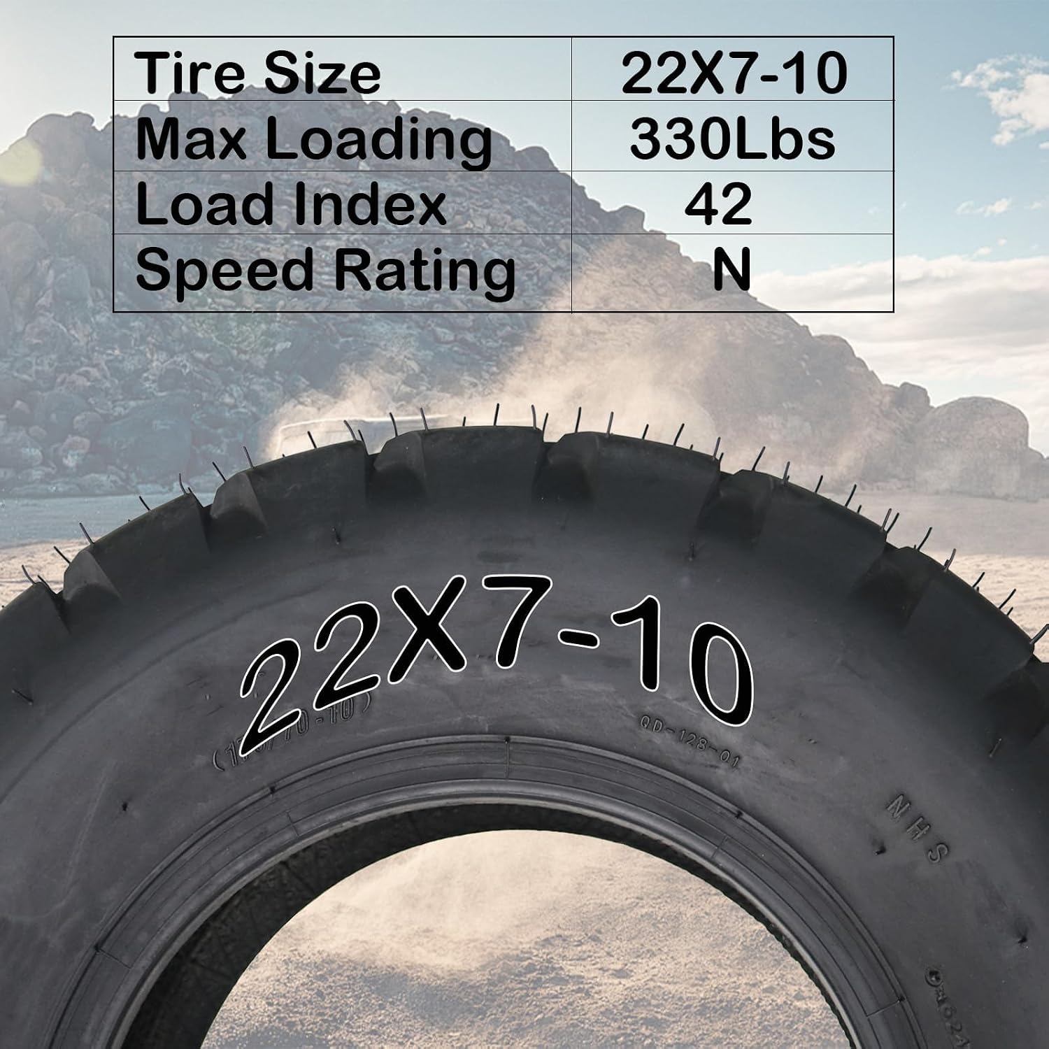 Set of 2 22x7-10 Mini Bike Tires All Terrain ATV UTV Tire 22x7x10 Tubeless Sport Tires 4 PR, Replacement for ATV Quad 4 Wheeler UTV Go Kart Off-Road