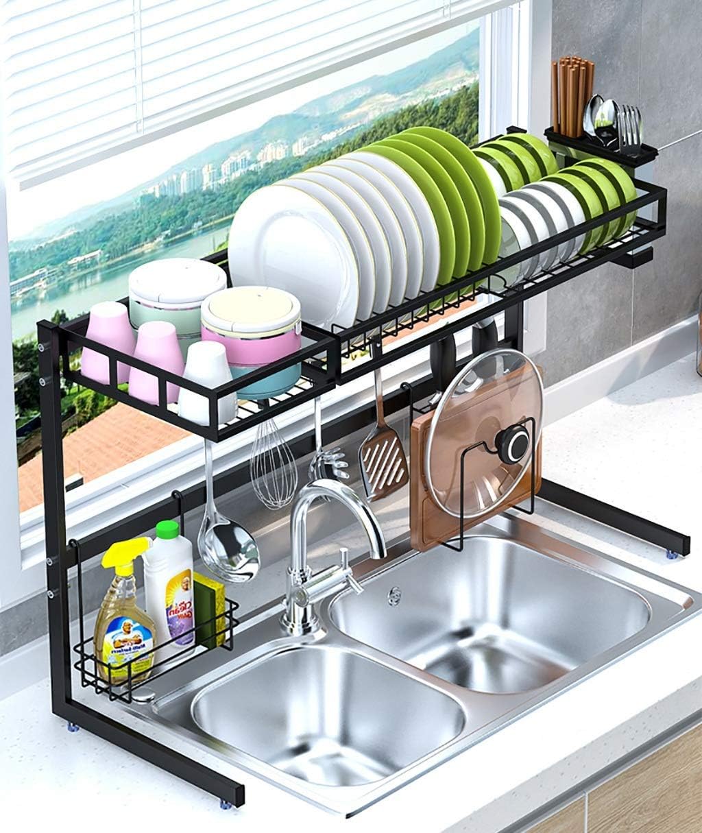 Dish Drainers Sinks,Dish Rack,201 Stainless Steel Kitchen Dish Drying Rack Drain Rack Tableware Drainer Organizer