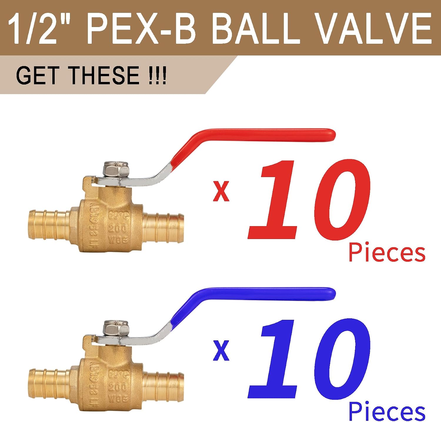 [20 Pieces] Lingmfg 1/2" PEX-B Crimp Ball Valve Shut Off Valve LING-BV1-1/2F1807-20