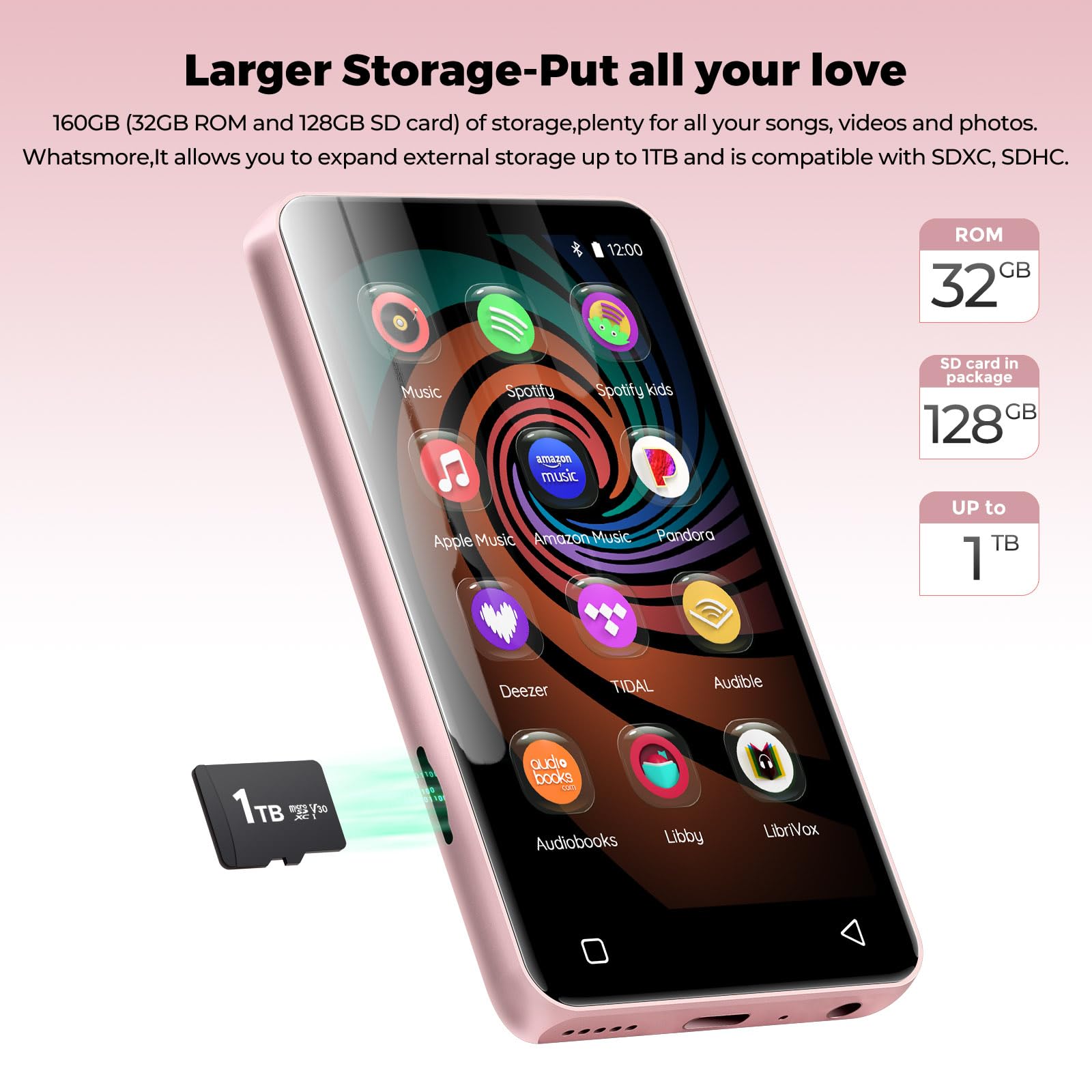 innioasis Reproductor MP4 de 160 GB con altavoz, color rosa