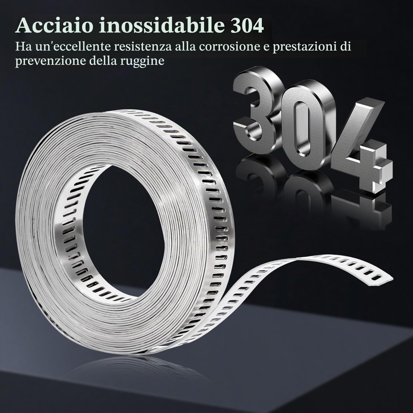 4M Fascette Metalliche Stringitubo Acciaio Inox, Fascette Stringitubo Metalliche Acciaio Inox 304 Regolabili, Cinghia Metallica Forata per Tubi Aacqua Gas Automobilistico, con 10 Clips Fissaggio