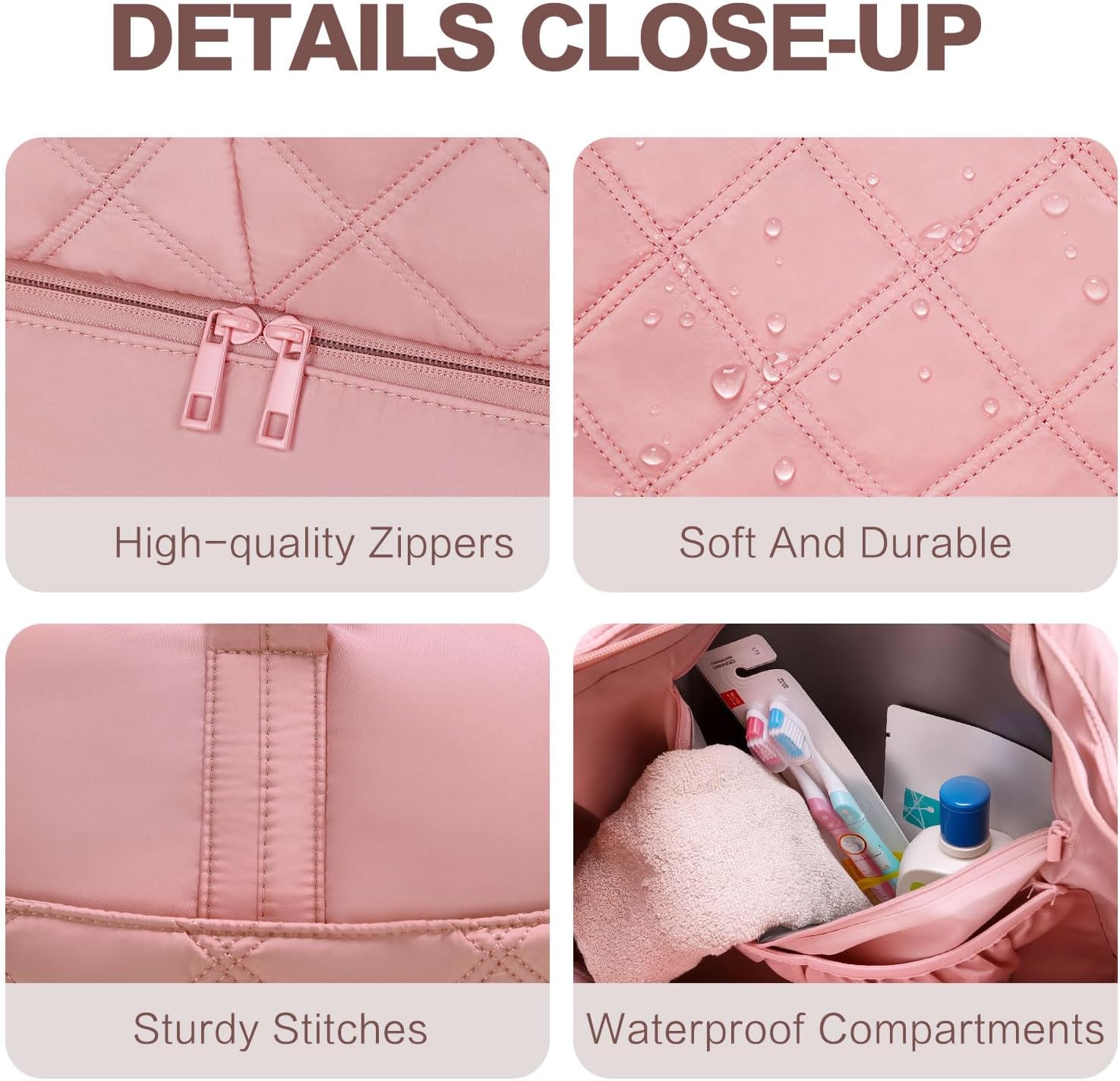 Weekender Bag for Women Men, Large Overnight Bag Faux Leather Travel Duffel Bag with Shoe Compartment Toiletry Packing Cube Carry On Bag Fit 21" Laptop 3Pcs Set (2PCS Pink) - Image 7