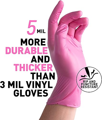 Miniatura 2 de OKIAAS Guantes desechables de vinilo negrorosa, sin látex, grado alimenticio, 5 mil, para cocinar, limpiar, tinte para el cabello, 501002001000