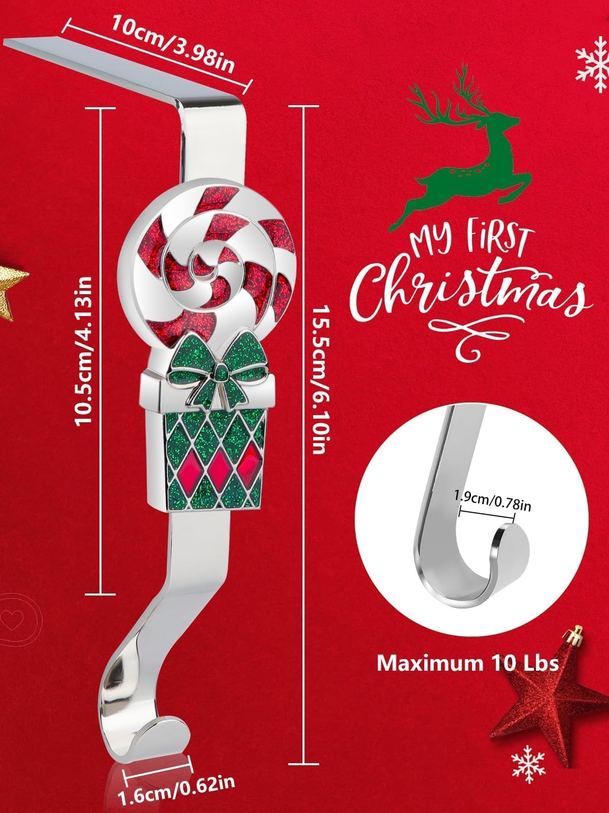 EBANKU 4 pezzi Porta calze di Natale per camino, 4 porta calze da camino argentati, ganci antiscivolo robusti per mensole di Natale Decorazione Regali