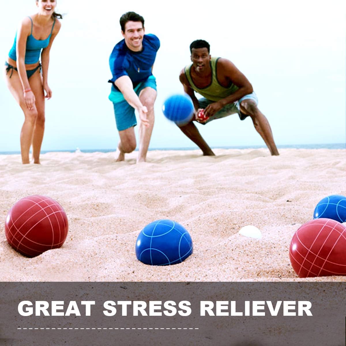 Bocce Ball Set 90mm for Backyard Lawn Beach Outdoor Family Bocci Yard Game for Kids, Set of 8 Polyresin Bochie Balls, 1 Pallino, Carrying Bag, Measuring Rope (Red and Blue, 2-8 Players) : Sports & Outdoors