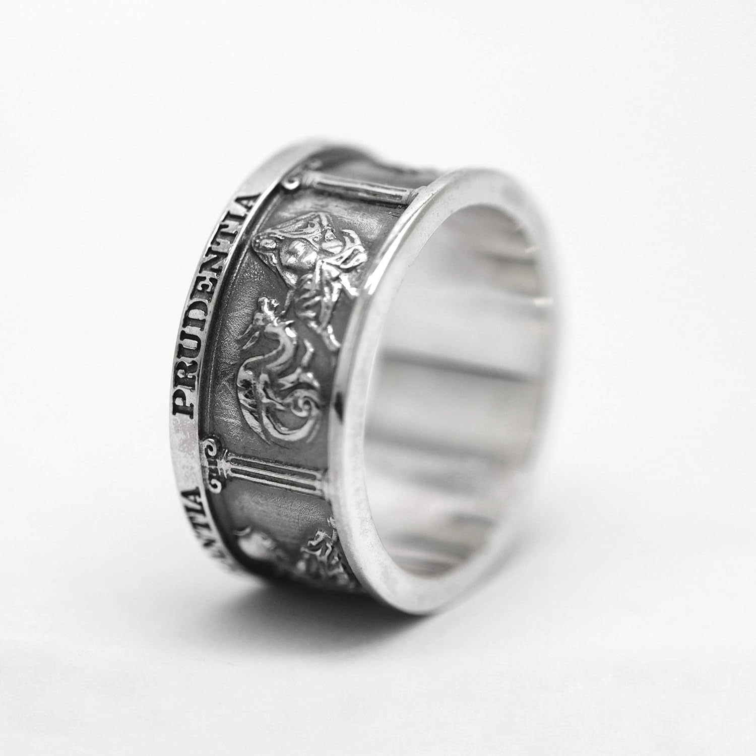 Indigo Four Cardinal Virtues, Theological Band Ring, Occult Ring, Lawyer Gift, Sterling Silver Stoic Ring