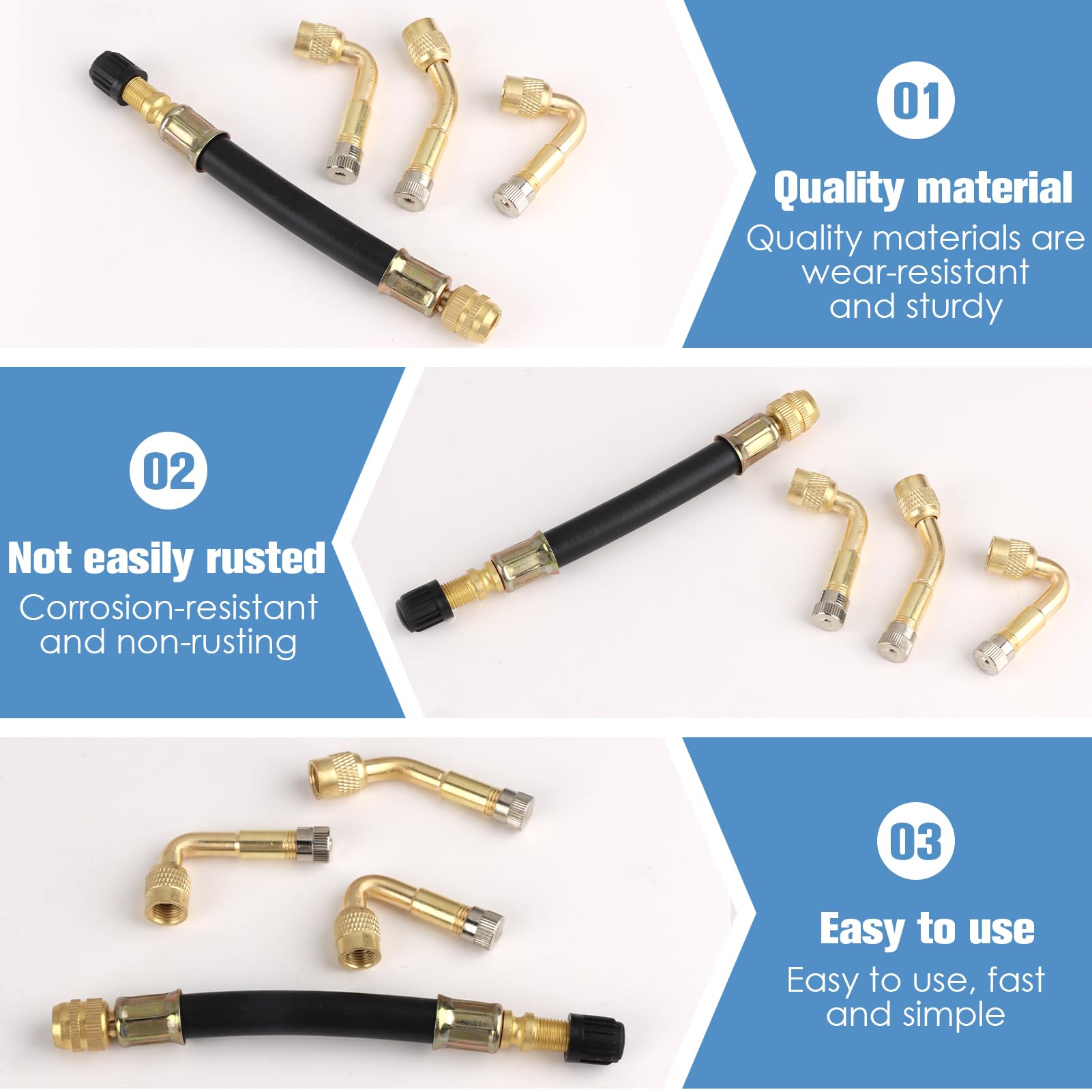 Rallonge di Valvola per Pneumatico 1pc, Adattatore in Rame Puro per Auto, Moto e Scooter, Valvola Angolare 45° 90° 135° e Flessibile 125mm per Gonfiaggio Veloce Pneumatici