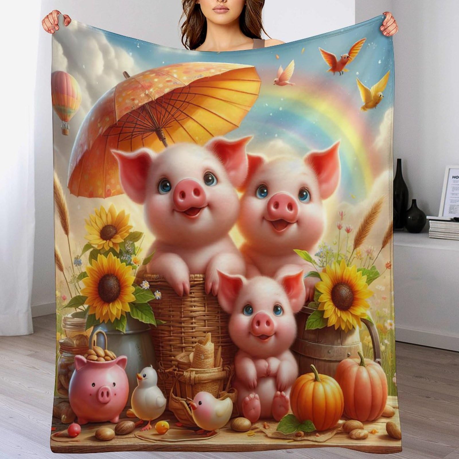 Manta de franela suave y térmica de cerdo, manta para sofá transpirable de 140 x 180 cm 1