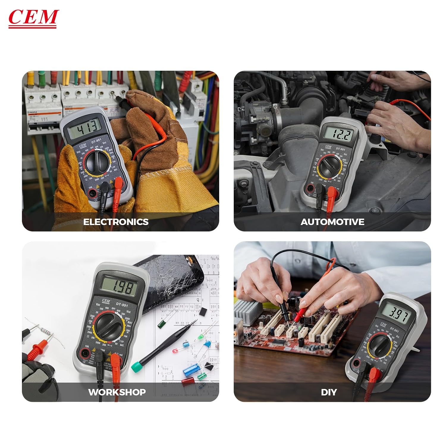 CEM 2000 Counts Digital Multimeter TRMS, Multimeter Accurate Tester for DC Voltage to 600V,DC Current to 10A,Resistance to 40MΩ,Diode Continuity Battery Test for Automotive Home Electricians