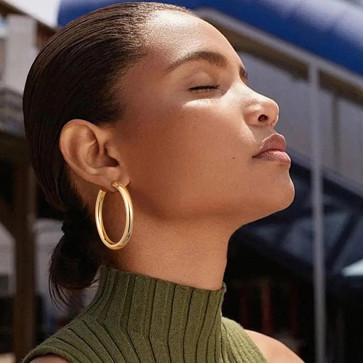 Gacimy Chunky Hoop Earrings for Women 14K Gold Plated, 925 Sterling Silver Post Hoops for Women - Image 5