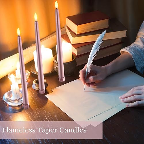 Miniatura 5 de Handepo Paquete de 48 velas cónicas sin llama realistas con luces amarillas parpadeantes de plástico de 11 pulgadas, funciona con pilas, para
