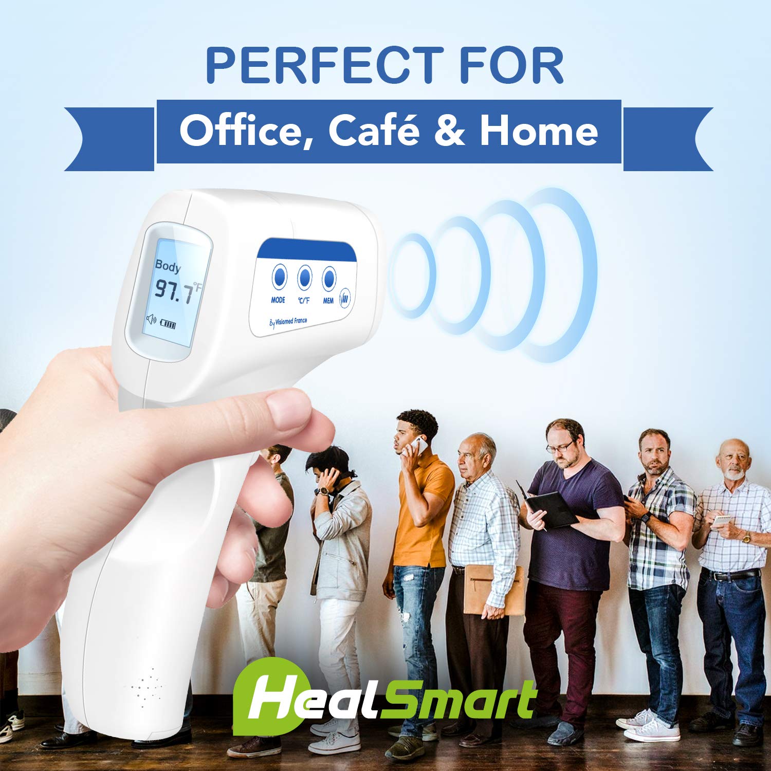HealSmart Thermometer Forehead & Object Non-touch Indoor Outdoor Professional Temperature Measurement with Memory Function for Home, Office & Café Small Size White