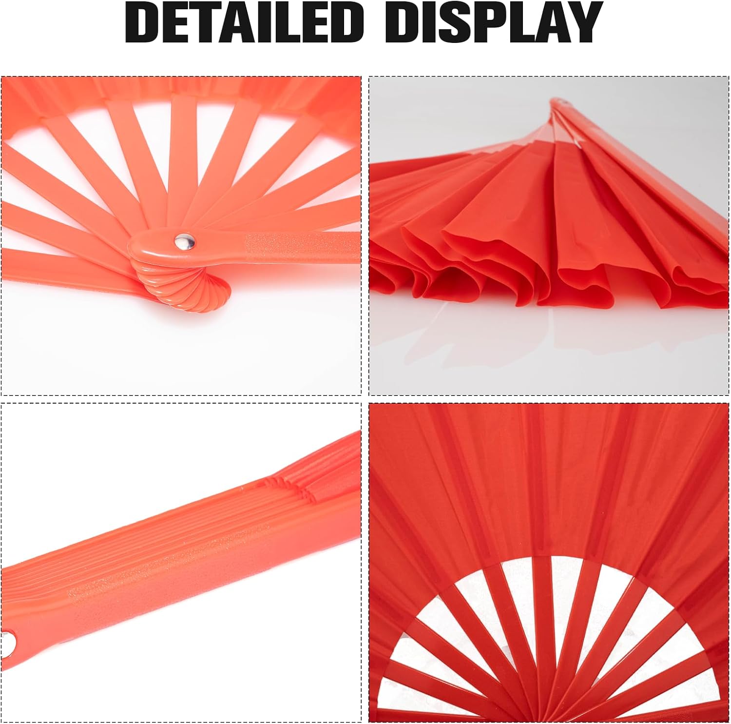 QIRMIZI Large Folding Hand Rave Fan - Vibrant Nylon Cloth Fans for Chinese Kung Fu, Tai Chi, Dance, Music Festivals, Parties & Decorations,Red