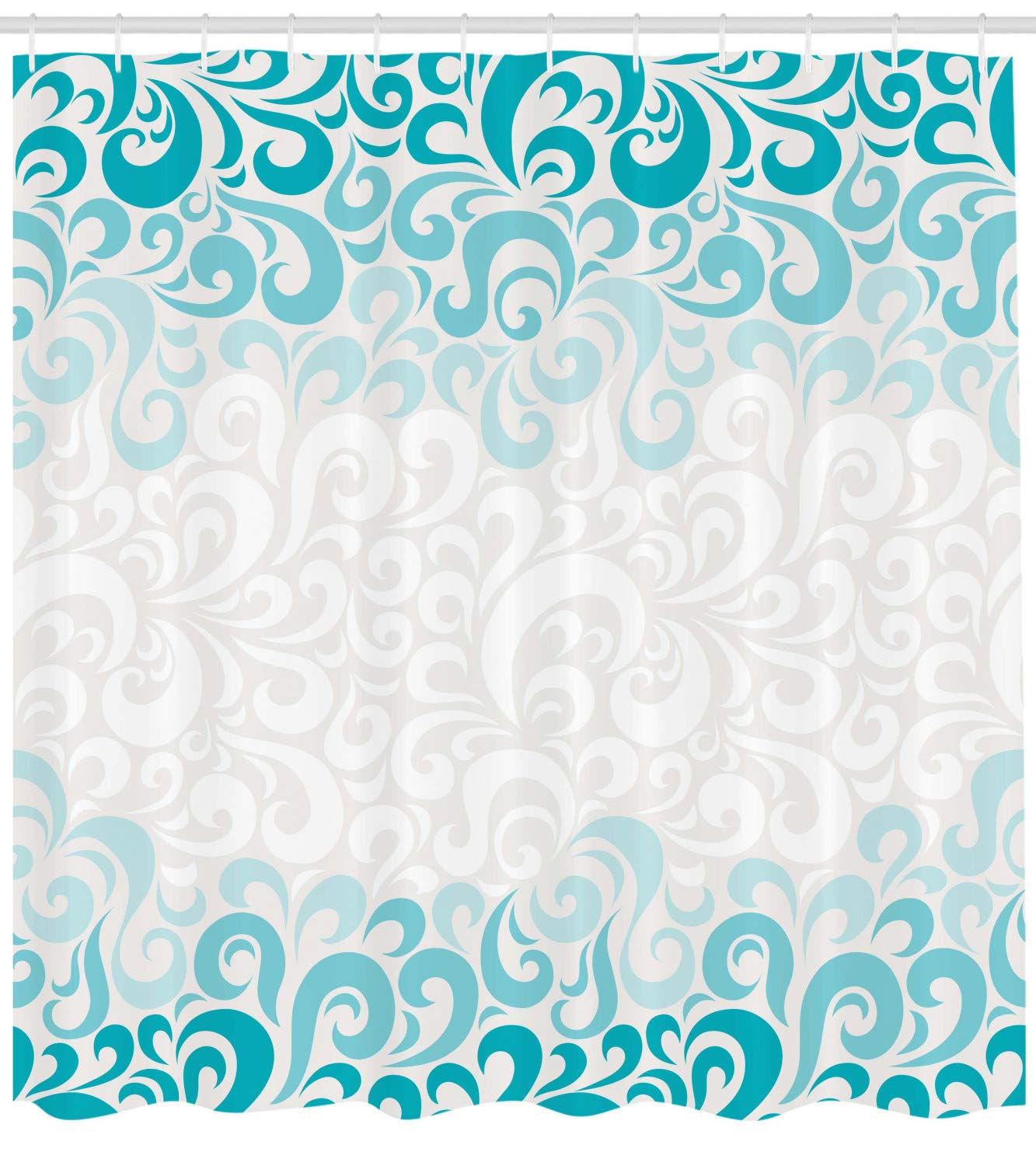ABAKUHAUS Turquoise Shower Curtain, Abstract Floral Flowers Pattern Classic Design Illustration - Image 2