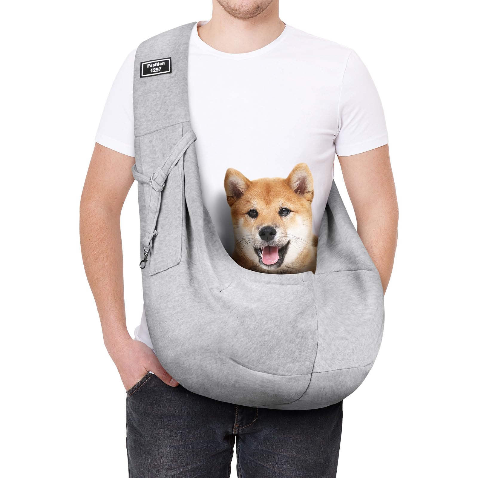 AUYAO Dog Carrier Bag Cat Sling Reversible Hands-Free Pet Carry Sling Puppy Carrier with Adjustable Shoulder Strap Crossbody Satchel Dog Purse with Pocket for Walking Travel & Shopping(Light Gray) — image 1