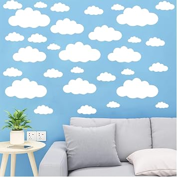 Cloud Wall Stickers, Big Clouds Wallpaper, Murals Vinyl Art Design Wall Decor 4-10 inch for Teen Kids Bedroom Playroom Home Decoration Wallpaper (White)