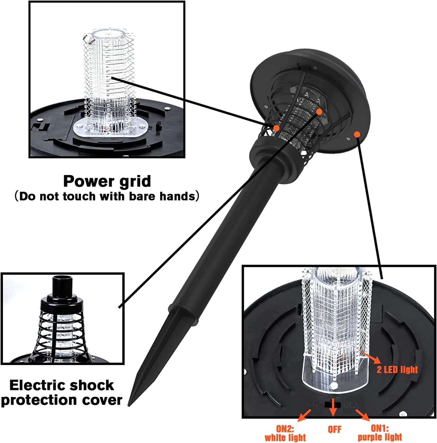 Outdoor Bug Zapper for Lawn, Solar Mosquito Repellent Mosquito Zapper Killer Waterproof Lamp Repellent for Outdoor Patio Garden Lawn Pathway (2 Packs) image 2
