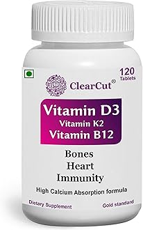 ClearCut Vitamin D3 K2 B12 Calcium tablet Joints bones Boosting Immunity supplement for men women 120