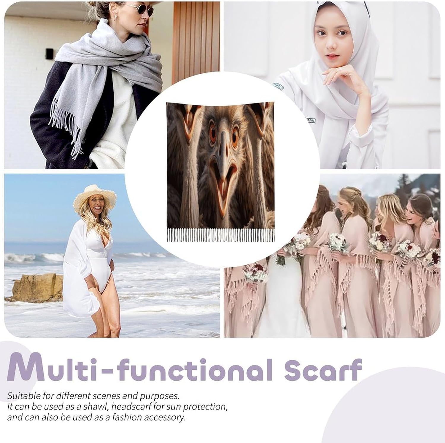 A Flock of Ostriches Scarf for Women Men Soft Warm Fashion Blanket Scarves Classic Cashmere Feel Scarf Long Shawl Large Scarves Cold Weather Thick Blanket Scarfs