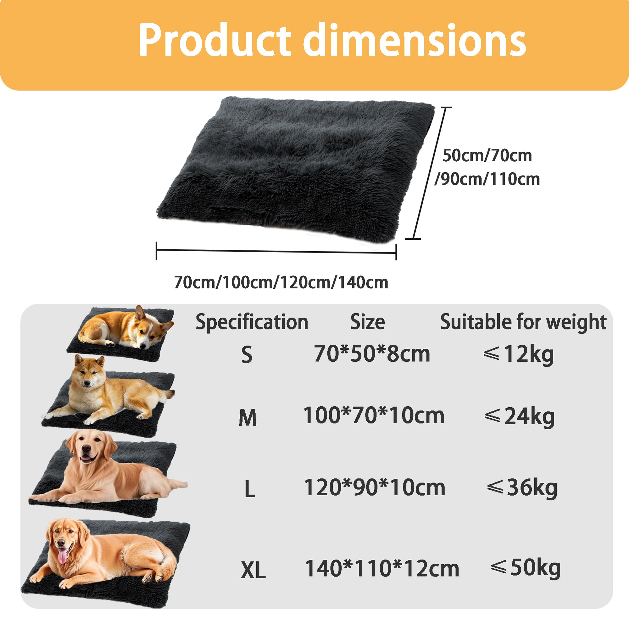 Tapis de cage en peluche pour chien et animal domestique avec fond antidérapant - Chaud avec housse amovible (100 x 70 x 10 cm, kaki)