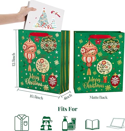 Miniatura 5 de PAPER FAIR 12 bolsas de regalo de Navidad color azul marino, metálico dorado y blanco, grandes de 12.5 x 10.5 pulgadas, bolsas de regalo de Noel