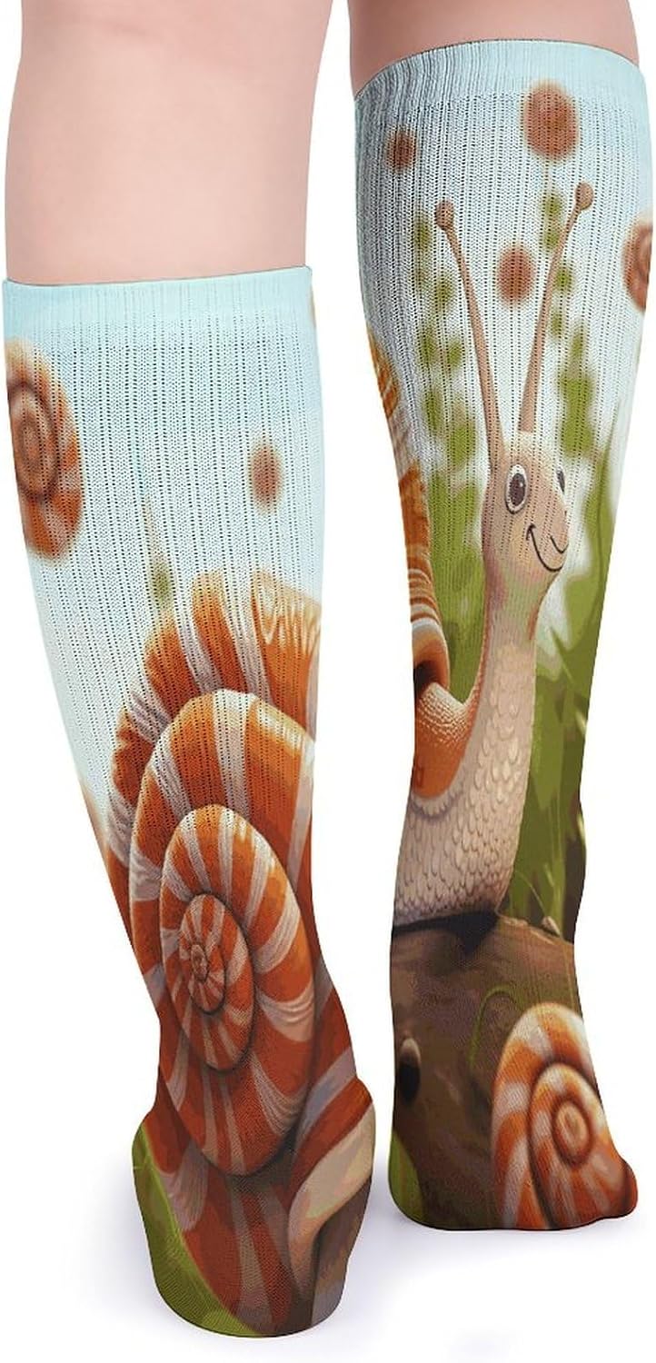 Cute Snail Crew Socks Cozy Casual Calf Socks Lightweight Long Work Sock Breathable Athletic Sock for Hiking Sports Running 5 Pairs