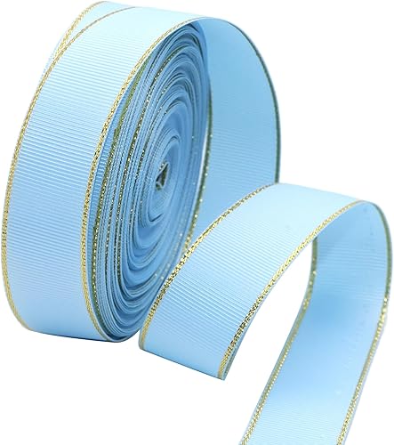 David accessories Rollo de cinta de grogrén sólido de 25 yardas y 1 pulgada con bordes dorados para envolver regalos, manualidades, hacer lazos para