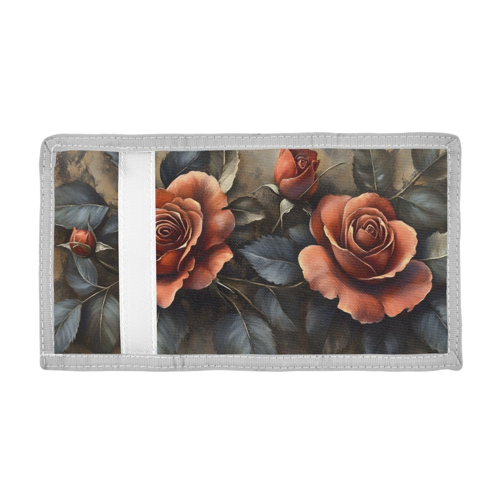 FOLIOSA Kids Wallet for Boys Girls Vintage Roses Print Youth Wallet with Zipper Pocket Card Holders, Novelty Wallet 4.9×2.9 in