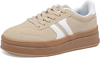 Women's Gum Sole Fashion Sneakers-Thick Platform Sole,Anti-Slip Rubber,Lace-Up Comfort Walking Shoes