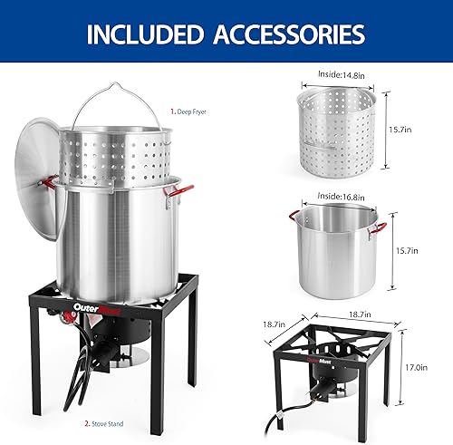 Miniatura 8 de Kit de olla y quemador de mariscos de 60 cuartos de galón con canasta, quemador de aluminio para hervir cangrejos de 110,000 BTU con regulador de 10