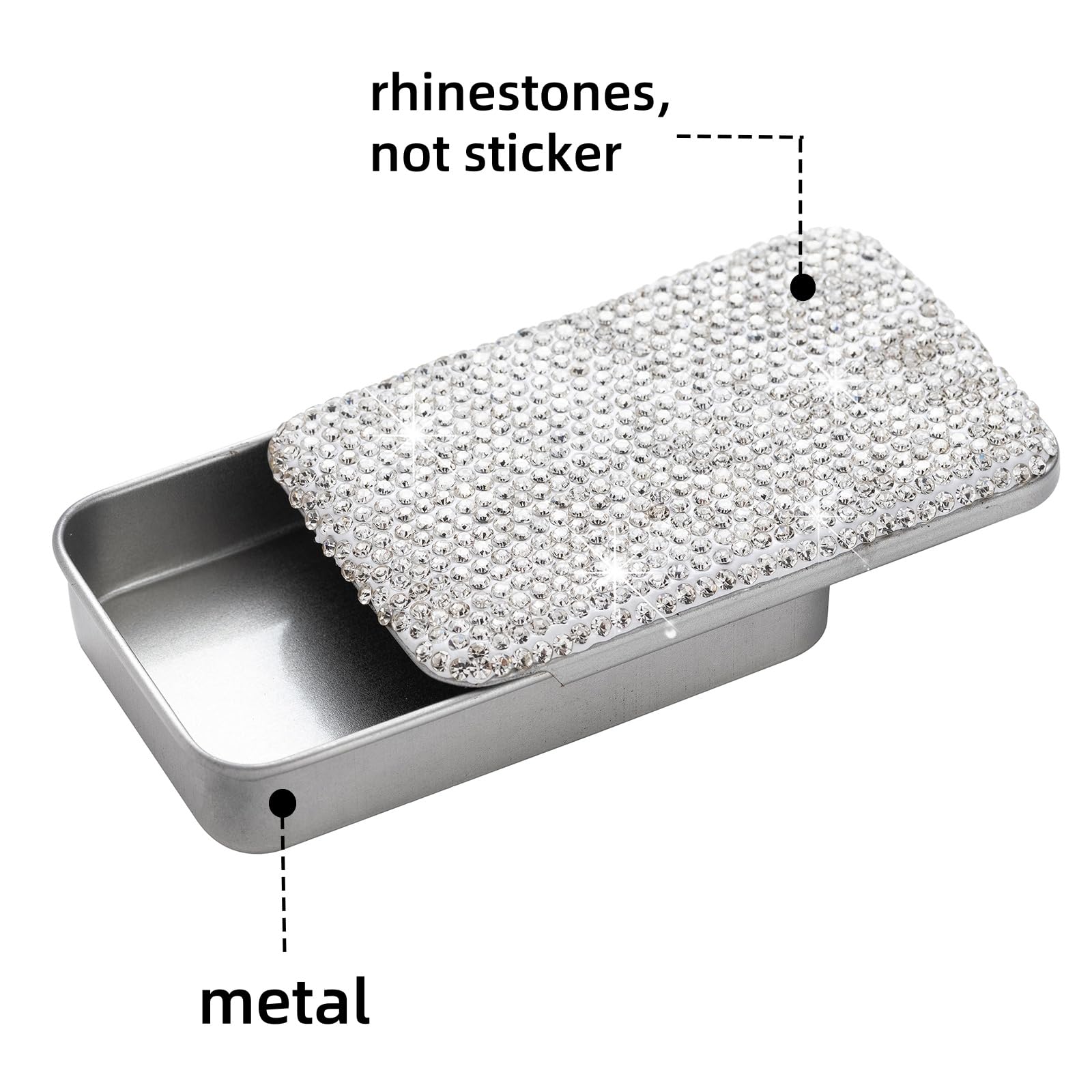 2 soportes para hilo dental con purpurina para encías, caja de metal pequeña para Q-tip, hisopo de algodón (plateado)