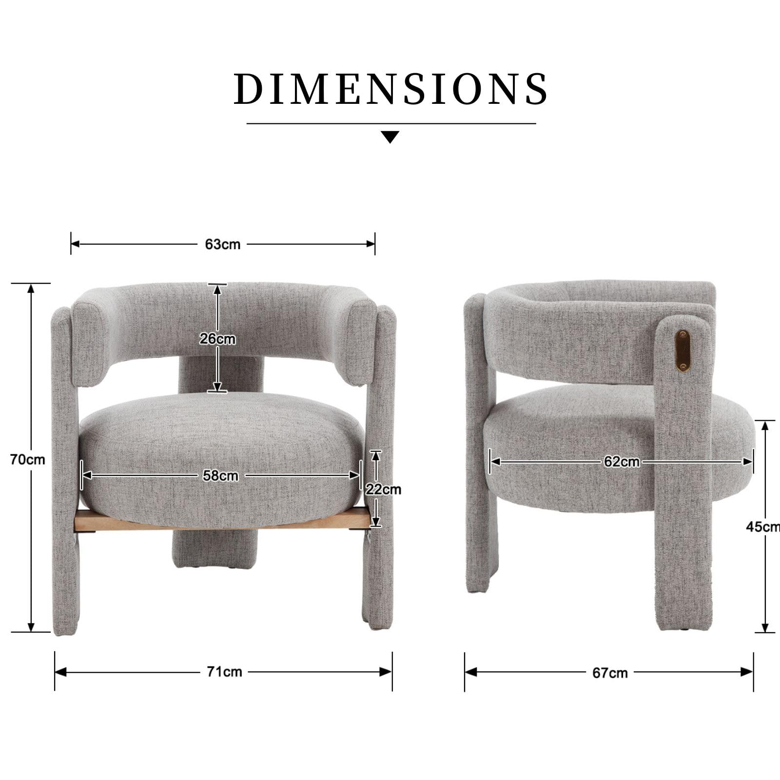 chairus Butaca Salón de Lino Sillón Dormitorio de Vestidor con Patas de Madera, Silla Lectura Habitación Moderna con Reposabrazos para Hogar/Sala de Estar, Gris