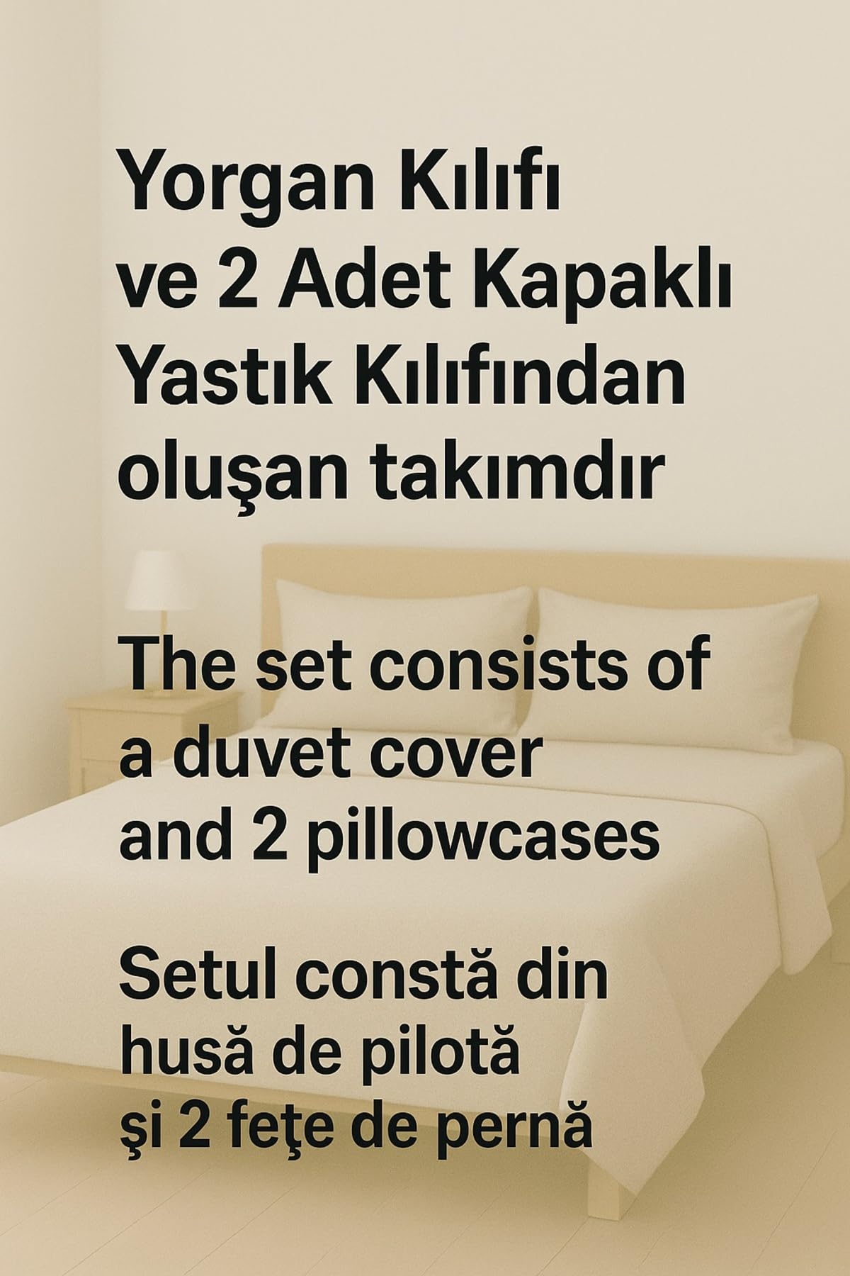 Ezgi Çift Kişilik Desenli Nevresim + 2 Adet Kapaklı Yastık Kılıfı Lacivert 200x230 cm, ciftntstil