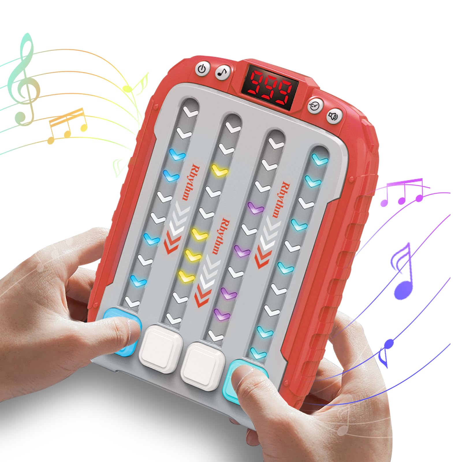 Giortvim Rhythm Game Machine, Quick Push Pop Game Pop it Game Handheld Puzzle Game Machine with Music & Light, Fidget Game Toy for Kids 3 4 5 6 7 8 9 (Red)