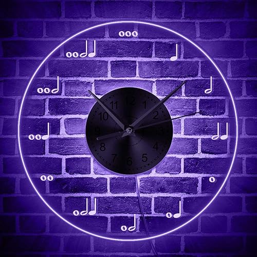 Reloj de pared de notación musical con iluminación LED, notas musicales iluminadas, reloj de pared moderno, claves agudas, letrero de neón,