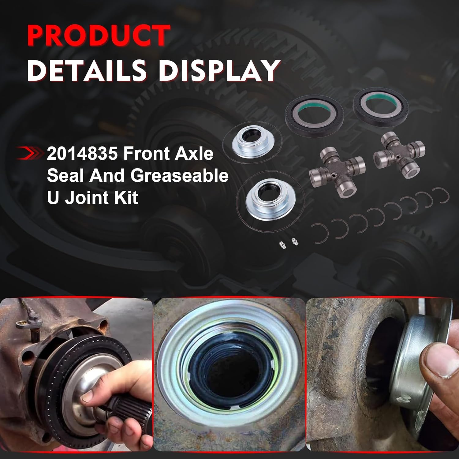 Front Axle Seal and Greaseable U-Joint Kit for Ford F250 F350 Super Duty 2005-2015, Dana Super 60 Front Axle, Replaces 2014835 2017426 SPL55-3X 54983