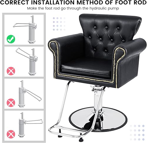 Miniatura 7 de Giantex Silla de salón para peluquería, silla de peluquería con bomba hidráulica resistente, altura ajustable, silla giratoria de 360 con remaches