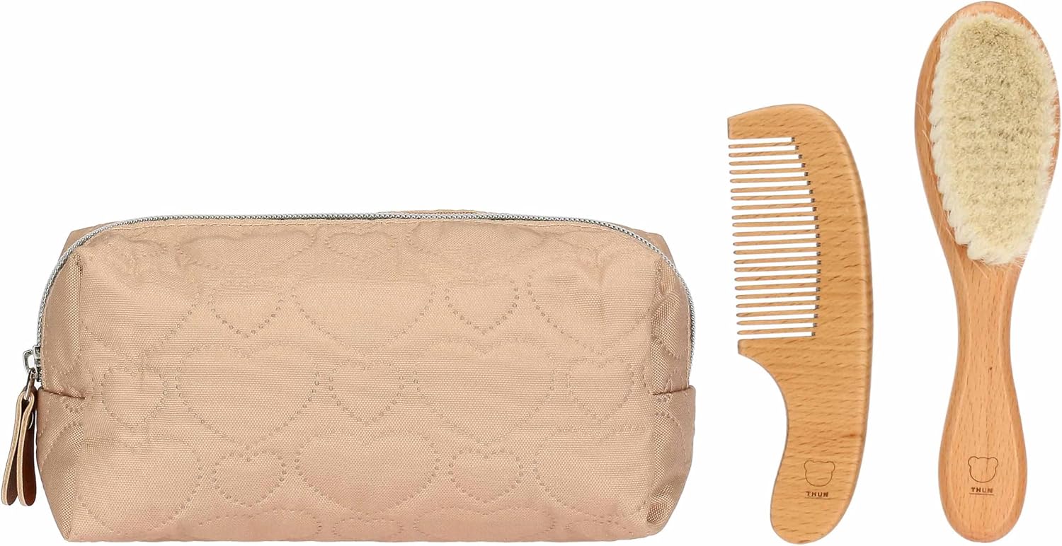 THUN - Cosmetic Bag for Baby Accessories - Cosmetic Bag: Outer 100% Polyester, Inside: 100% Polyester. Brush: Beech Wood and Goat Hair - Baby Dolce Fattoria Collection - 20 x 8 x 10 cm