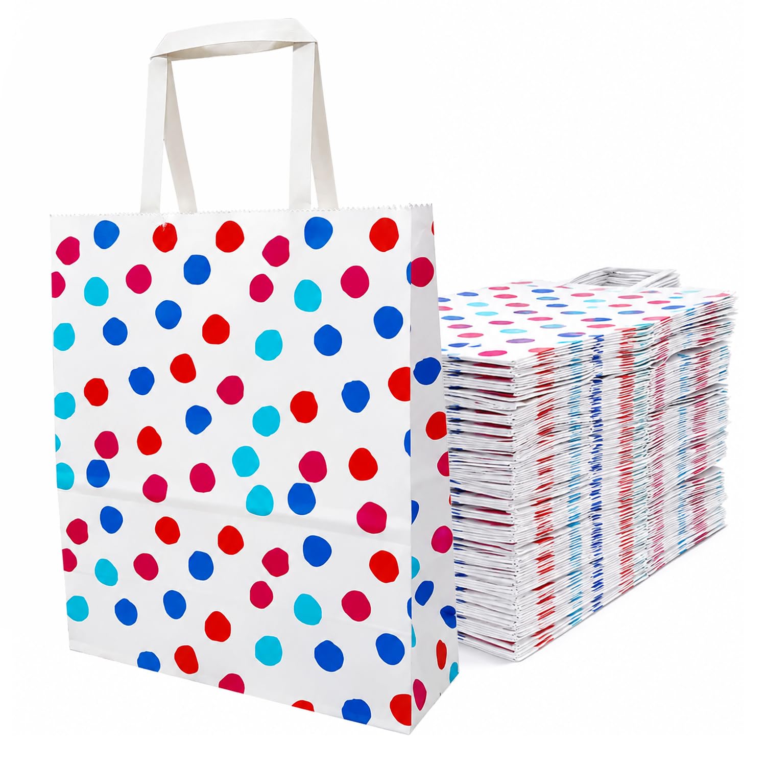 Aakriti Colorful Polka Dot Design Paper Gift Bags with Flat Handles | 11 x 9 x 4.5 Inch | 120 GSM White Paper Carry Bags Pack of 10 | Return Gift, Birthday Party, Shopping, Retail, Gift Packing-image-12